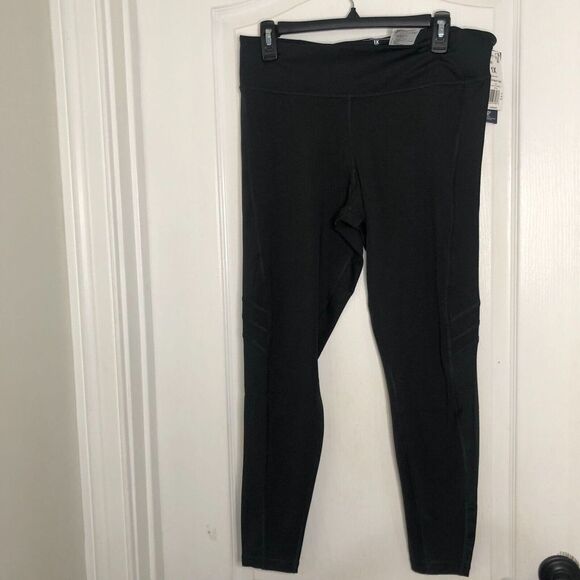 Reebok Womens Leggings 1X 16W Black Mesh Leggings Stretch Pull On Activewear NWT - Picture 1 of 10